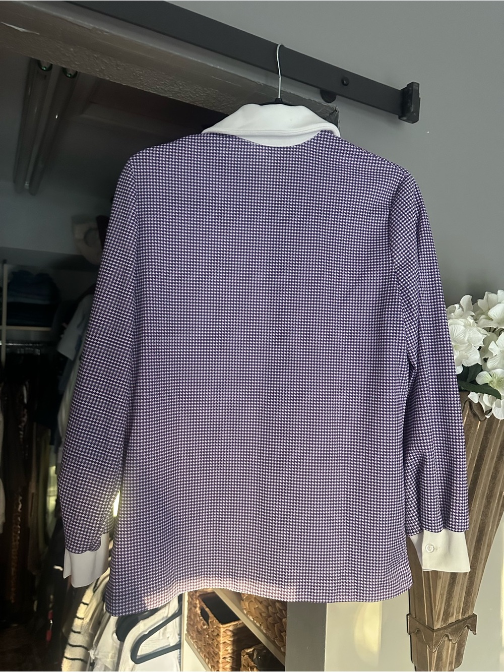 Vintage Purple Gingham Button-Up Shirt with White Collar - Picture 3 of 3